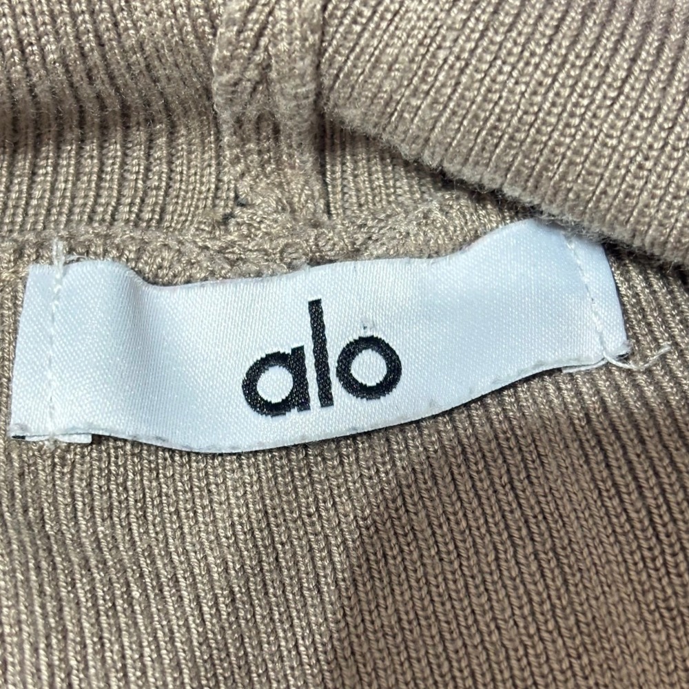 Alo Yoga Ribbed Zip Up Hoodie Women L Taupe Brown Full Zip Athleisure Yoga Core - Picture 3 of 8